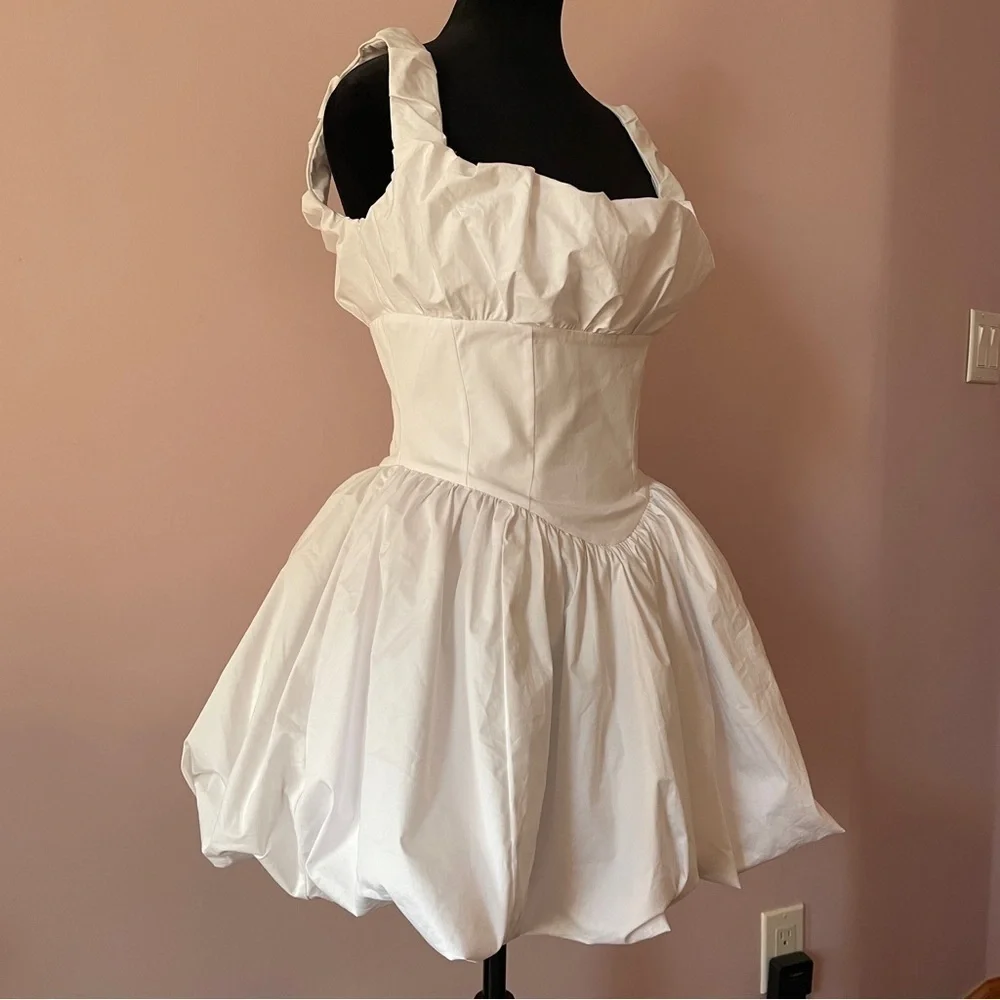 House of CB- Le Puff White Cotton Tulle Mini Dress Square Neck Romantic Size M